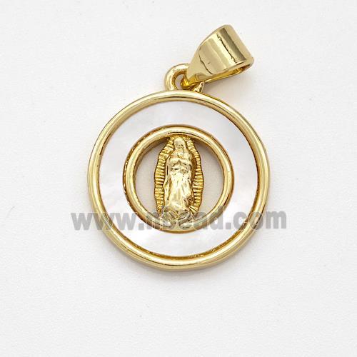 Virgin Mary Charms Copper Pendant Pave Shell Gold Plated