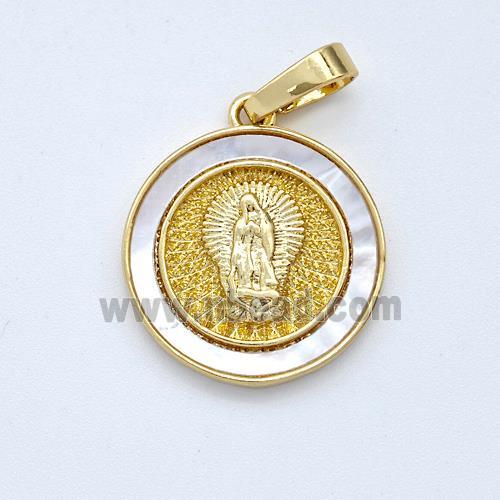 Virgin Mary Charms Copper Pendant Pave Shell Gold Plated