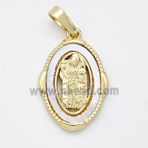 Saint Jude Charms Copper Pendant Pave Shell Gold Plated