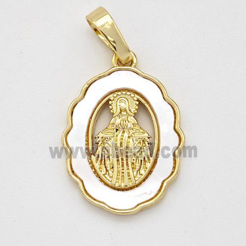 Virgin Mary Charms Copper Pendant Pave Shell Gold Plated