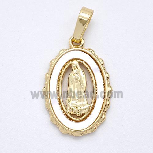 Virgin Mary Charms Copper Pendant Pave Shell Gold Plated