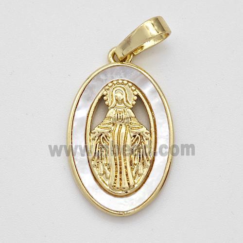 Virgin Mary Charms Copper Pendant Pave Shell Gold Plated