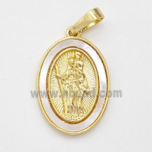 Saint Jude Charms Copper Pendant Pave Shell Gold Plated