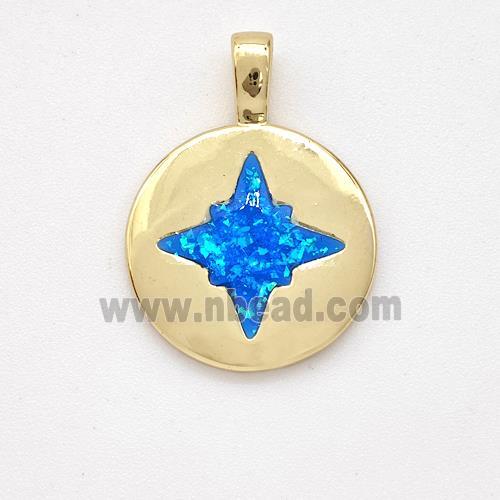 Copper Northstar Pendant Pave Blue Fire Opal 18K Gold Plated