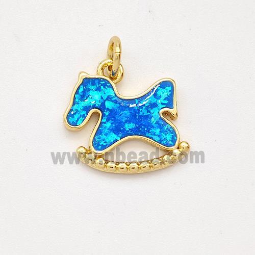 Copper Pony Pendant Pave Blue Fire Opal 18K Gold Plated