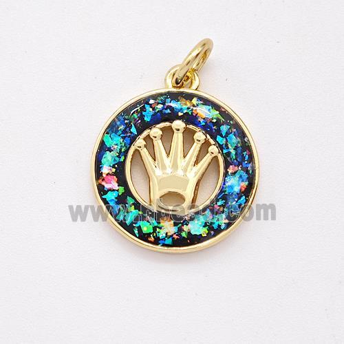 Copper Crown Pendant Pave Fire Opal Circle 18K Gold Plated