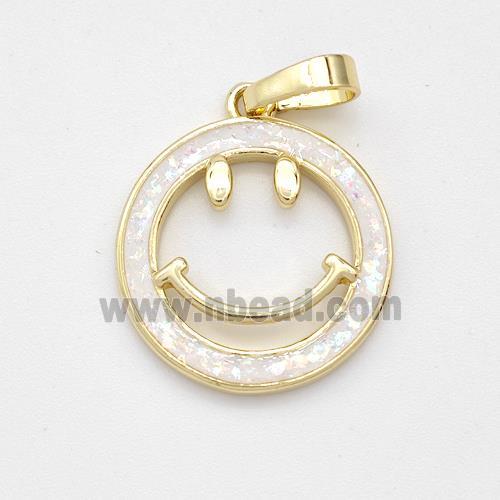 Copper Emoji Pendant Pave White Fire Opal Smileface 18K Gold Plated