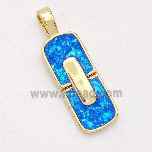 Copper Rectangle Pendant Pave Blue Fire Opal 18K Gold Plated