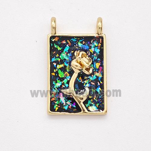 Copper Flower Pendant Pave Fire Opal Rectangle 2loops 18K Gold Plated