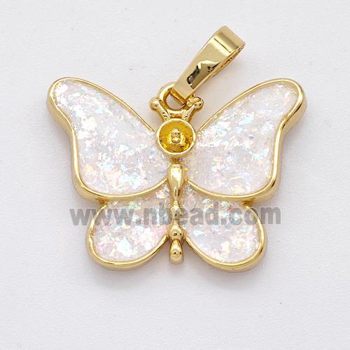 Copper Butterfly Pendant Pave White Fire Opal 18K Gold Plated