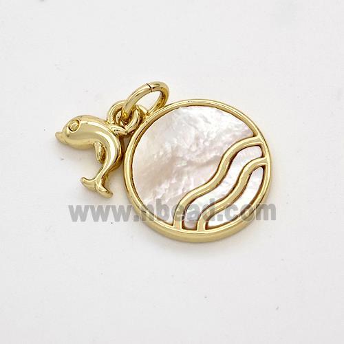 Copper Sun Pendant Pave Shell Dolphin 18K Gold Plated