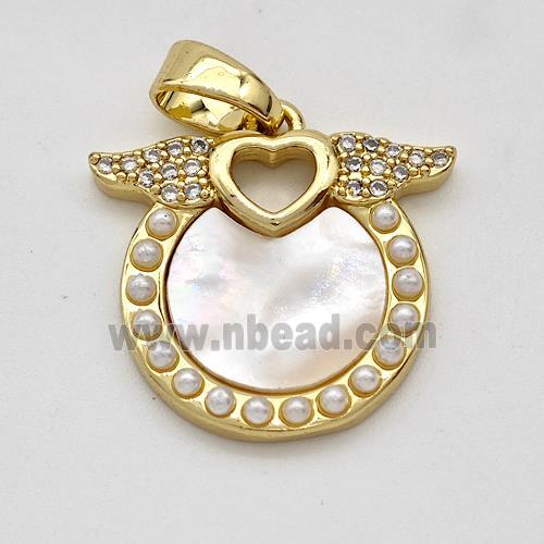 Copper Angel Wings Pendant Pave Shell Zirconia 18K Gold Plated