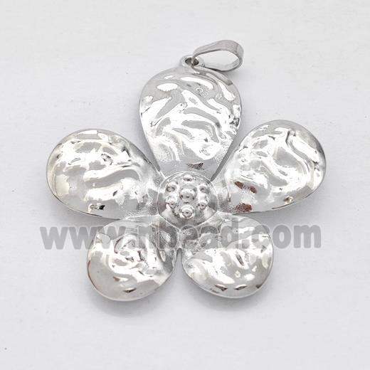 Copper Flower Pendant Hammered Platinum Plated