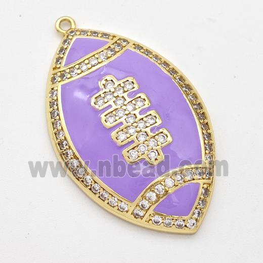 American Football Charms Copper Rugby Pendant Pave Zirconia Sport Lavender Enamel Gold Plated