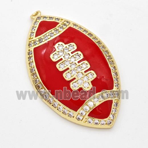 American Football Charms Copper Rugby Pendant Pave Zirconia Red Enamel Sport Gold Plated