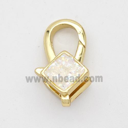 Copper Lobster Clasp Pave Fire Opal Square 18K Gold Plated