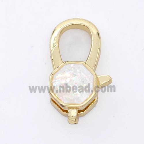 Copper Lobster Clasp Pave Fire Opal Hexagon 18K Gold Plated