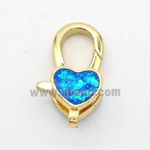 Copper Lobster Clasp Pave Blue Fire Opal Heart 18K Gold Plated