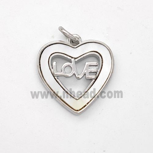 Copper Heart Pendant Pave Shell Love Platinum Plated