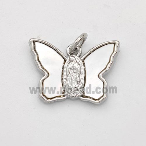 Copper Butterfly Pendant Pave Shell Virgin Mary Platinum Plated