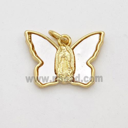 Copper Butterfly Pendant Pave Shell Virgin Mary 18K Gold Plated