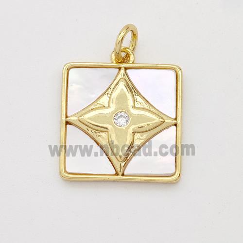 Copper Square Pendant Pave Shell Clover 18K Gold Plated