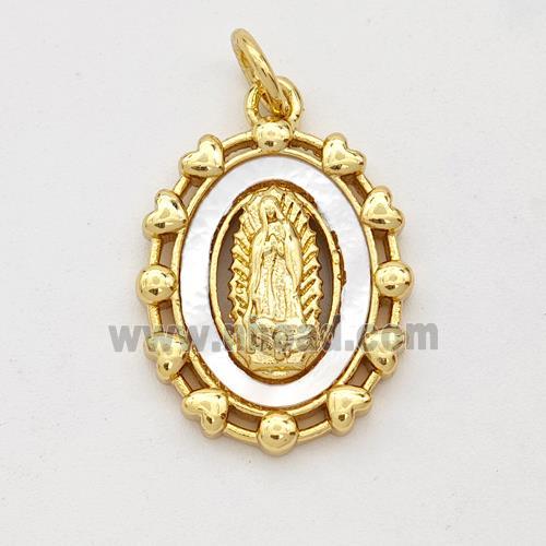 Virgin Mary Charms Copper Pendant Pave Shell 18K Gold Plated