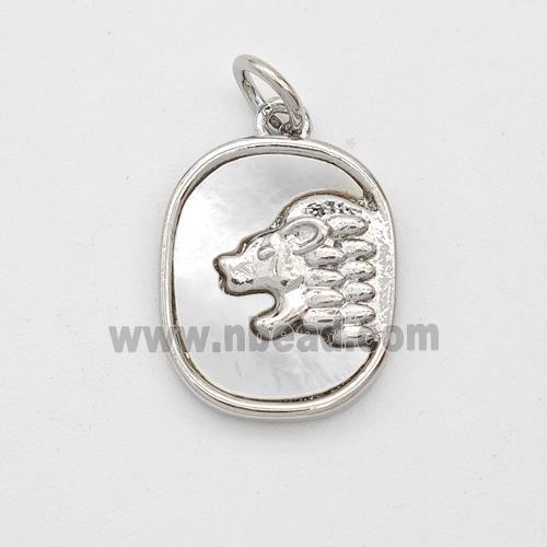 Copper Lion Pendant Pave Shell Platinum Plated