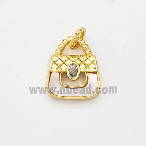 Handbag Charms Copper Pendant Pave Shell Zirconia 18K Gold Plated