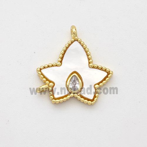 Copper Maple Leaf Pendant Pave Shell Zirconia 2loops 18K Gold Plated