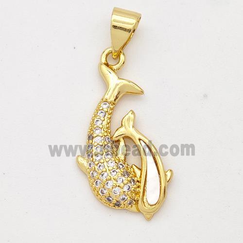 Copper Dolphin Pendant Pave Shell Zirconia 18K Gold Plated