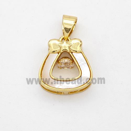 Copper Teardrop Pendant Pave Shell Bow 18K Gold Plated