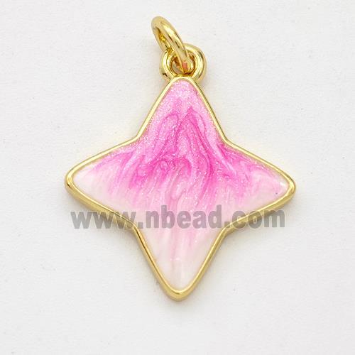 Copper Star Pendant Pink Painted 18K Gold Plated