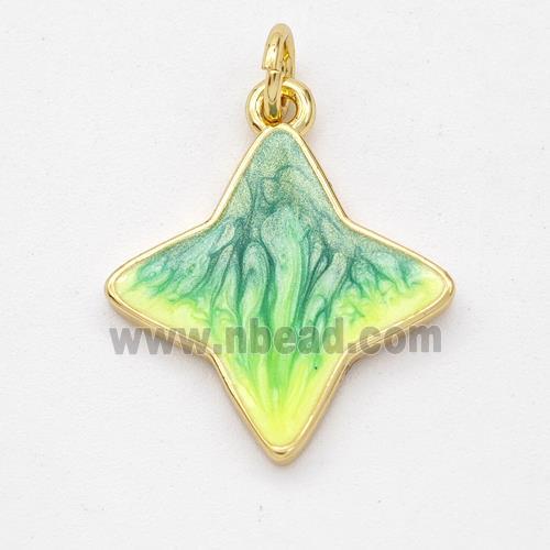 Copper Star Pendant Yellow Green Painted 18K Gold Plated