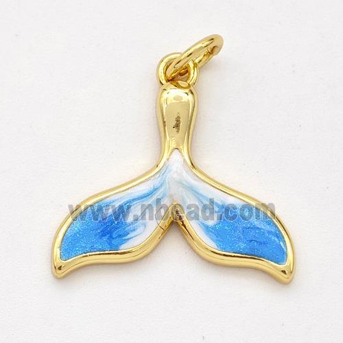 Copper Shark-tail Pendant Blue Painted 18K Gold Plated