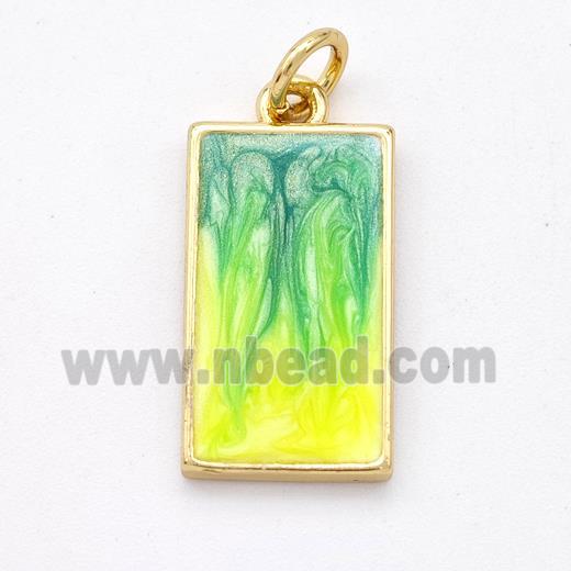 Copper Rectangle Pendant Yellowgreen Painted 18K Gold Plated