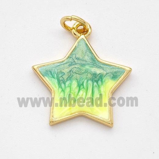 Copper Star Pendant Yellowgreen Painted 18K Gold Plated