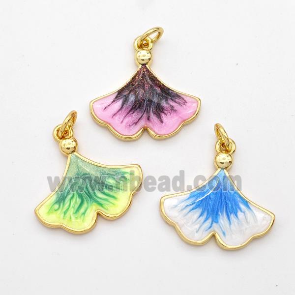 Copper Ginkgo-Leaf Pendant Painted 18K Gold Plated Mixed