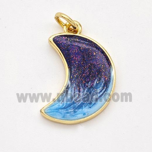 Copper Moon Pendant Painted 18K Gold Plated