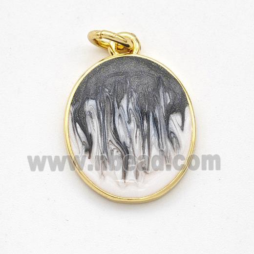 Copper Oval Pendant Black Painted 18K Gold Plated