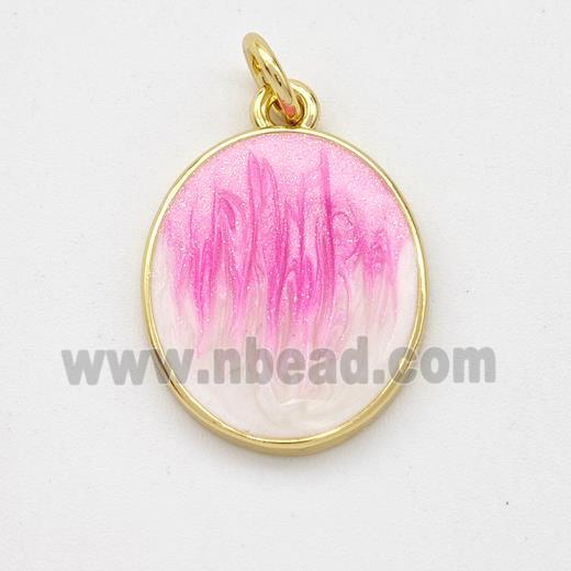 Copper Oval Pendant Pink Painted 18K Gold Plated