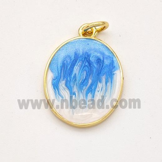 Copper Oval Pendant Blue Painted 18K Gold Plated