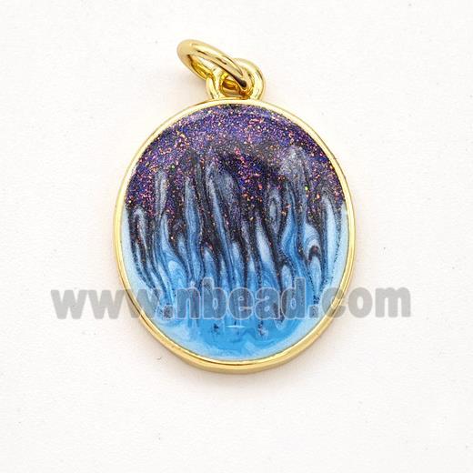 Copper Oval Pendant Painted 18K Gold Plated