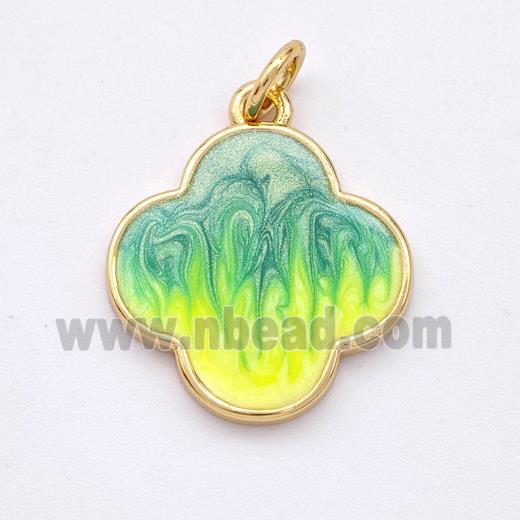 Copper Clover Pendant Yellowgreen Painted 18K Gold Plated