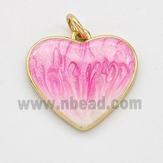 Copper Heart Pendant Pink Painted 18K Gold Plated