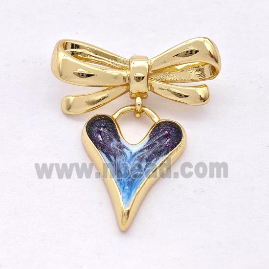 Copper Bowknot Heart Pendant Painted 18K Gold Plated