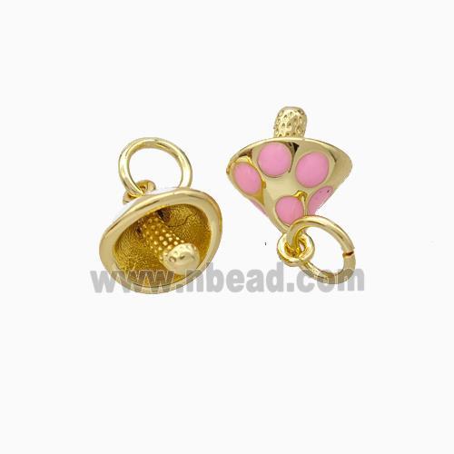 Copper Mushroom Pendant Pink Enamel Gold Plated