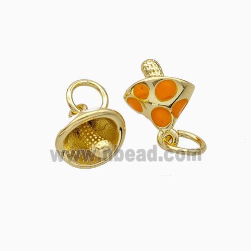 Copper Mushroom Pendant Orange Enamel Gold Plated