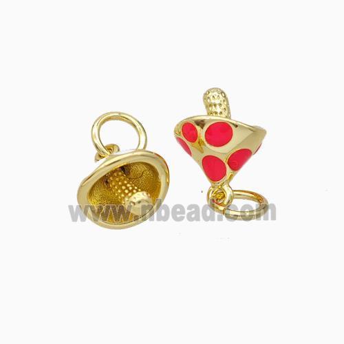 Copper Mushroom Pendant Red Enamel Gold Plated