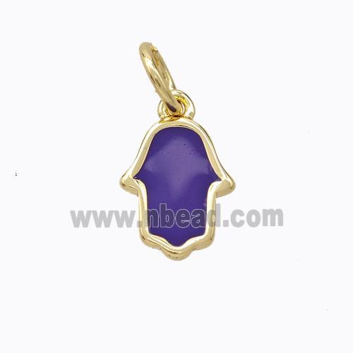 Copper Hamsahand Pendant Purple Enamel Gold Plated